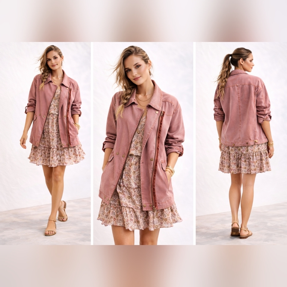 New Anthropologie Letty Relaxed Moto Parka Utility Jacket Mauve Velvet Ribbon - Picture 1 of 13